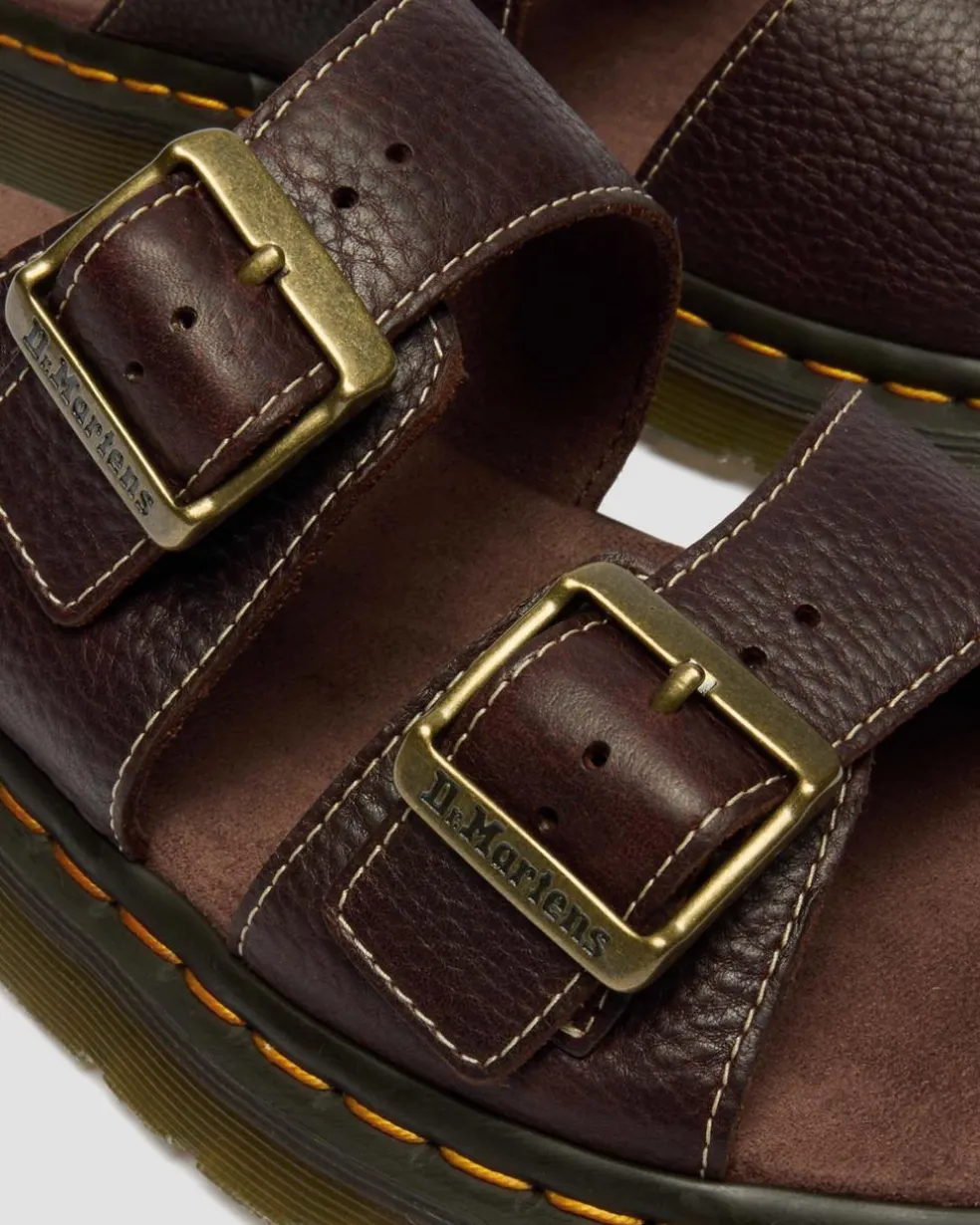 Josef Slide Grizzly Leather Sandals in Dark Brown