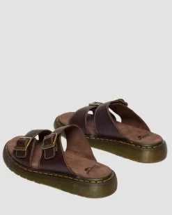 Josef Slide Grizzly Leather Sandals in Dark Brown