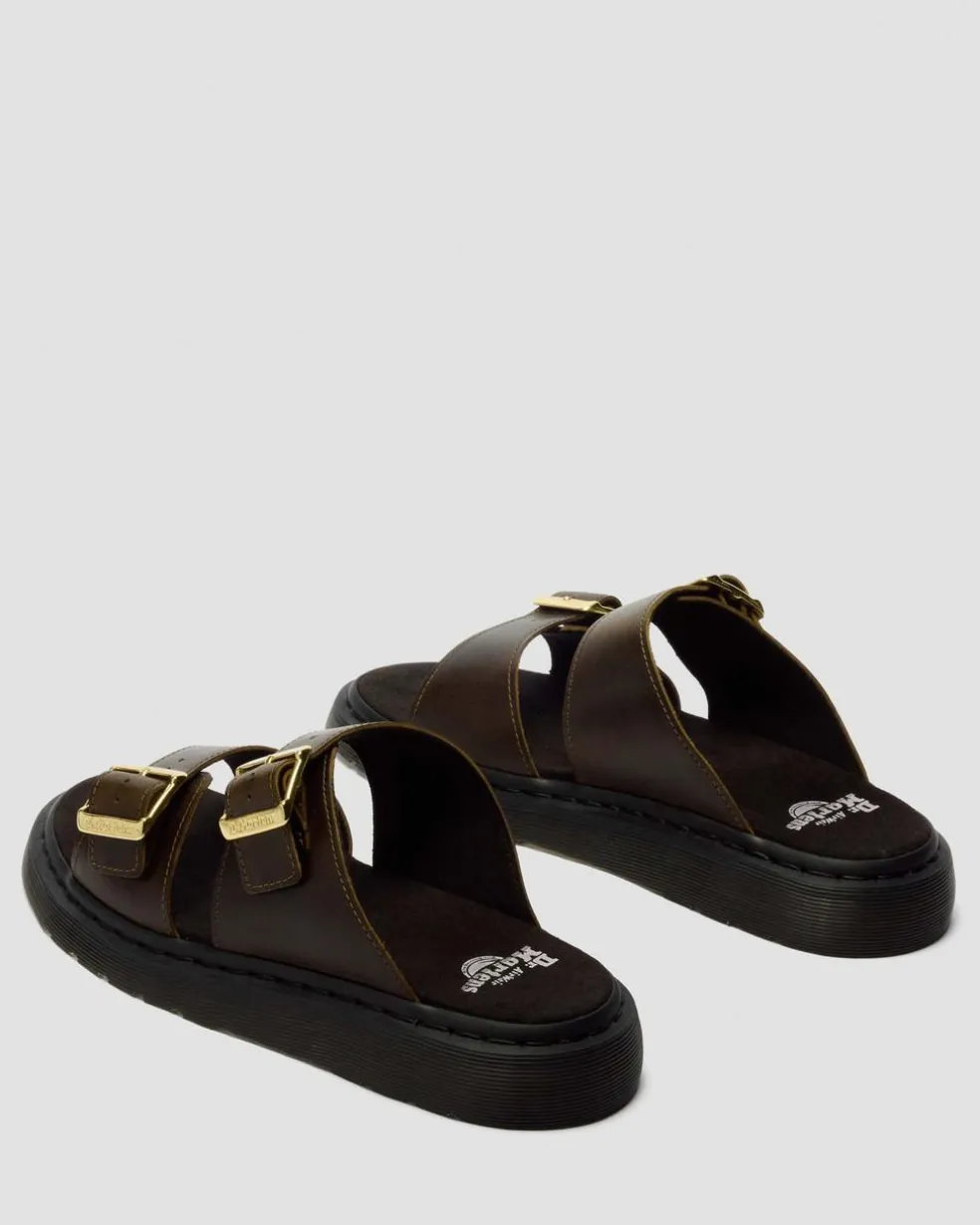 Josef Two Strap Leather Sandals in Olive