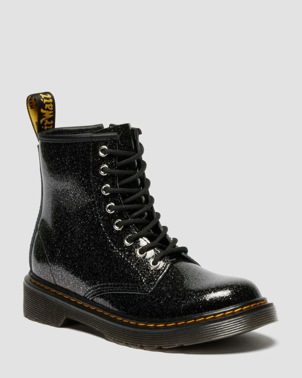 JUNIOR 1460 GLITTER PATENT LEATHER BOOTS in Black