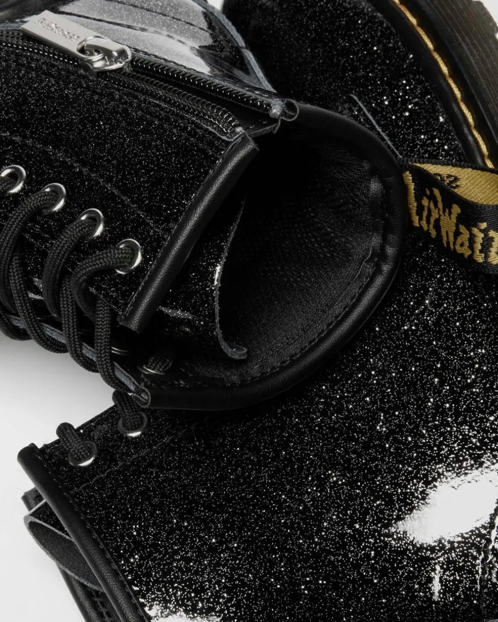 JUNIOR 1460 GLITTER PATENT LEATHER BOOTS in Black