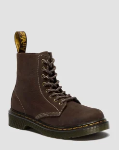 Junior 1460 Tumbled Nubuck Boots in Dark Brown