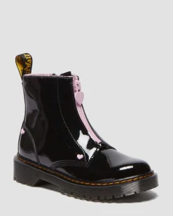 Junior Heart Nappa Patent Leather Pull-on Boots in Black