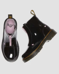 Junior Heart Nappa Patent Leather Pull-on Boots in Black