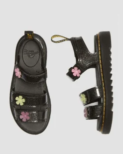 Junior Klaire Coated Glitter Velcro Sandals in Black