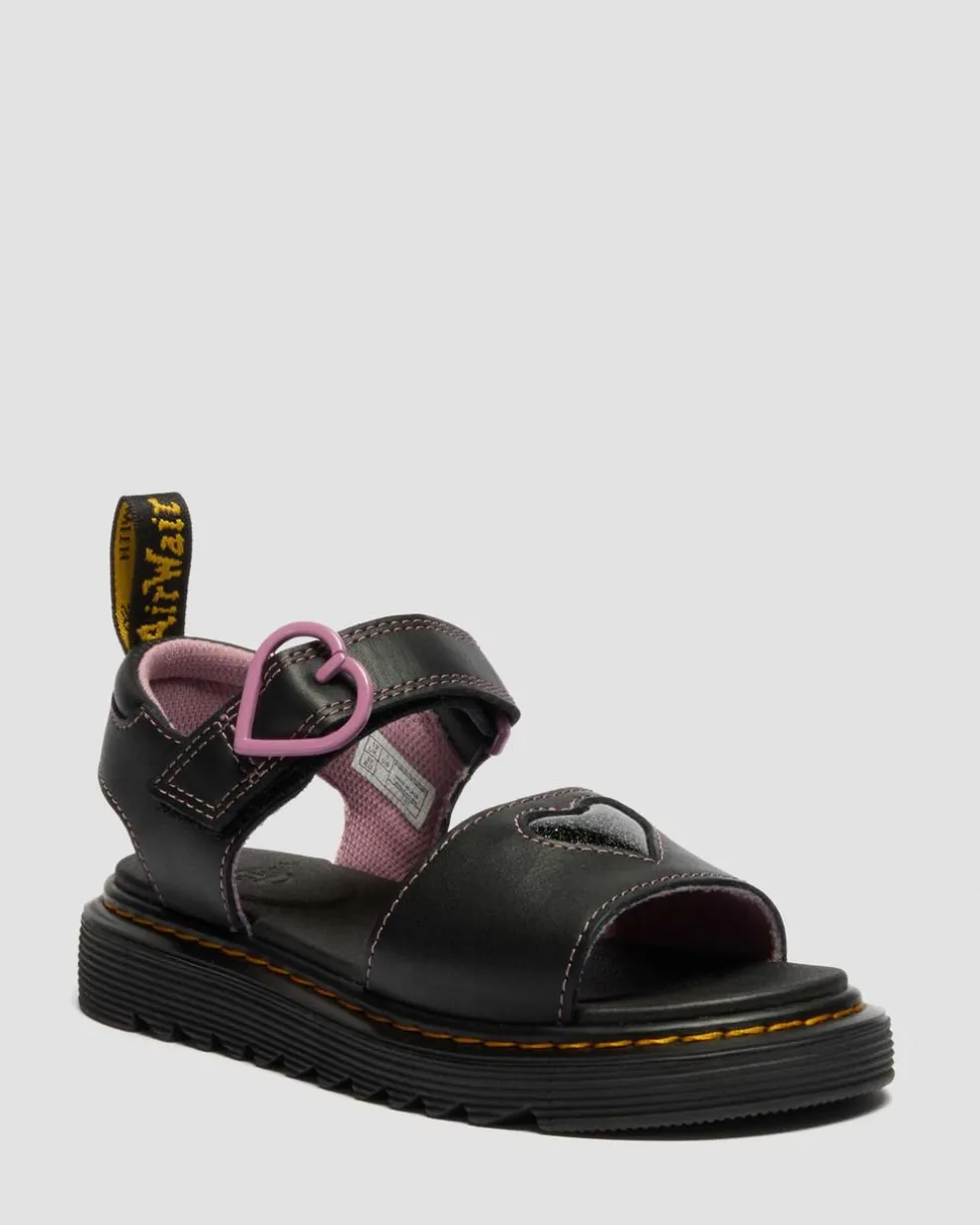Junior Marlowe II Glitter Heart Leather Strap Shoes in Black