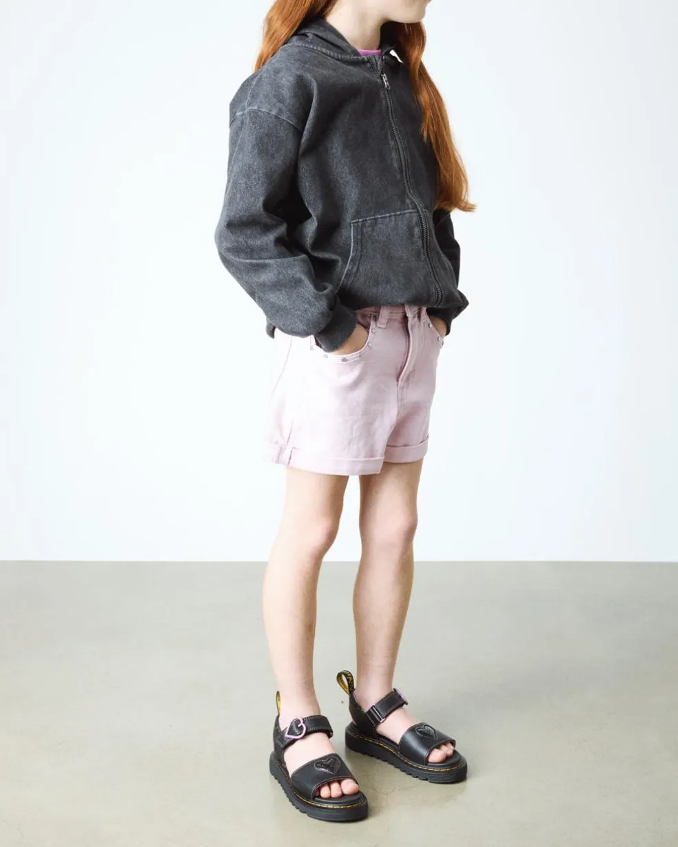 Junior Marlowe II Glitter Heart Leather Strap Shoes in Black