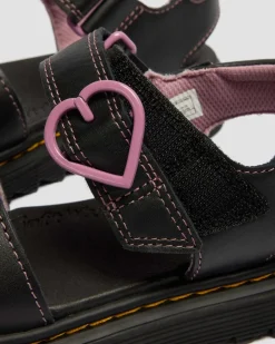 Junior Marlowe II Glitter Heart Leather Strap Shoes in Black