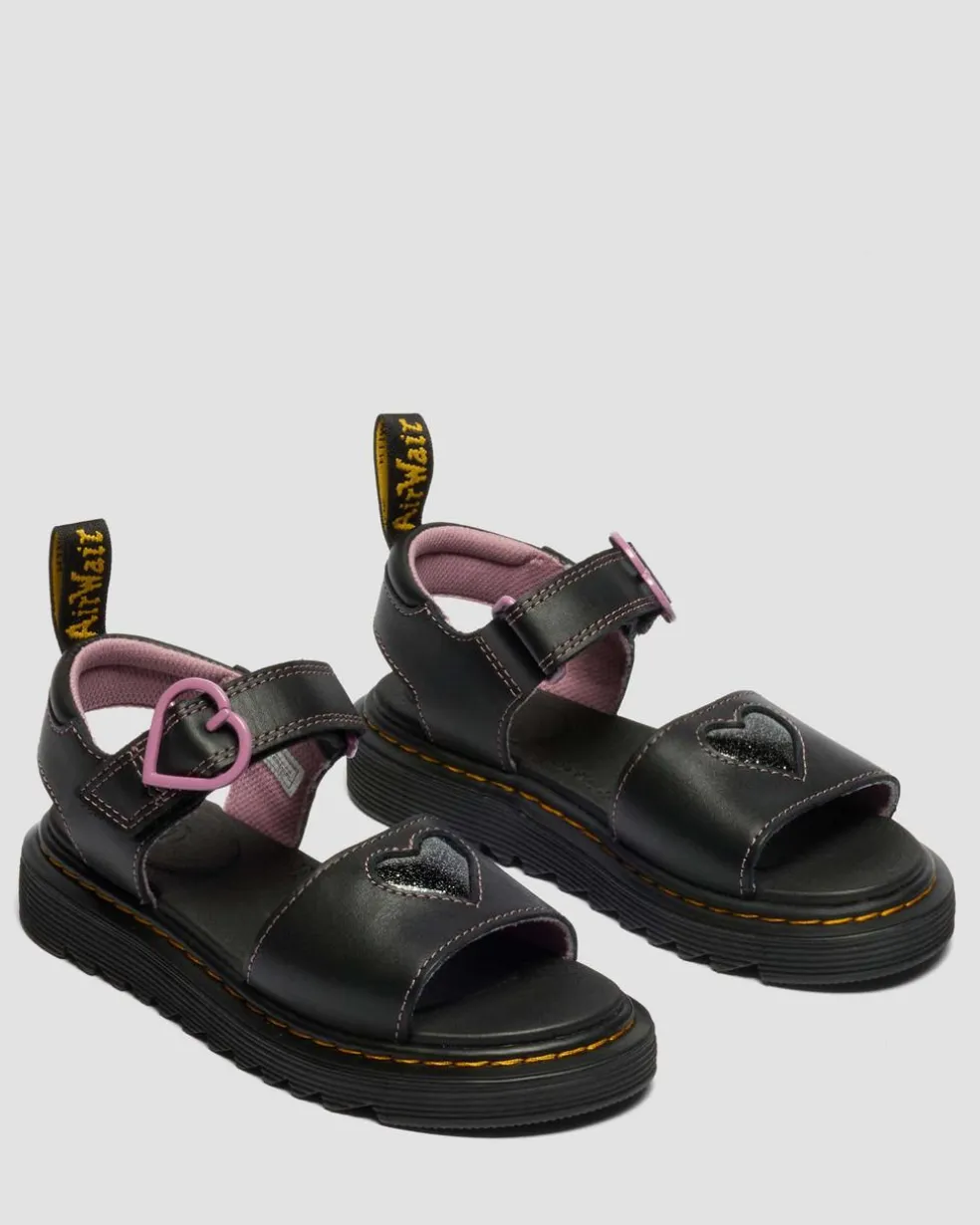 Junior Marlowe II Glitter Heart Leather Strap Shoes in Black