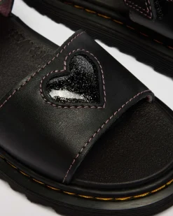 Junior Marlowe II Glitter Heart Leather Strap Shoes in Black