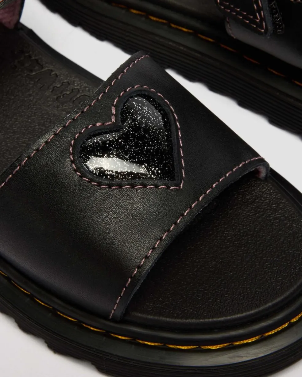 Junior Marlowe II Glitter Heart Leather Strap Shoes in Black
