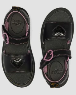 Junior Marlowe II Glitter Heart Leather Strap Shoes in Black