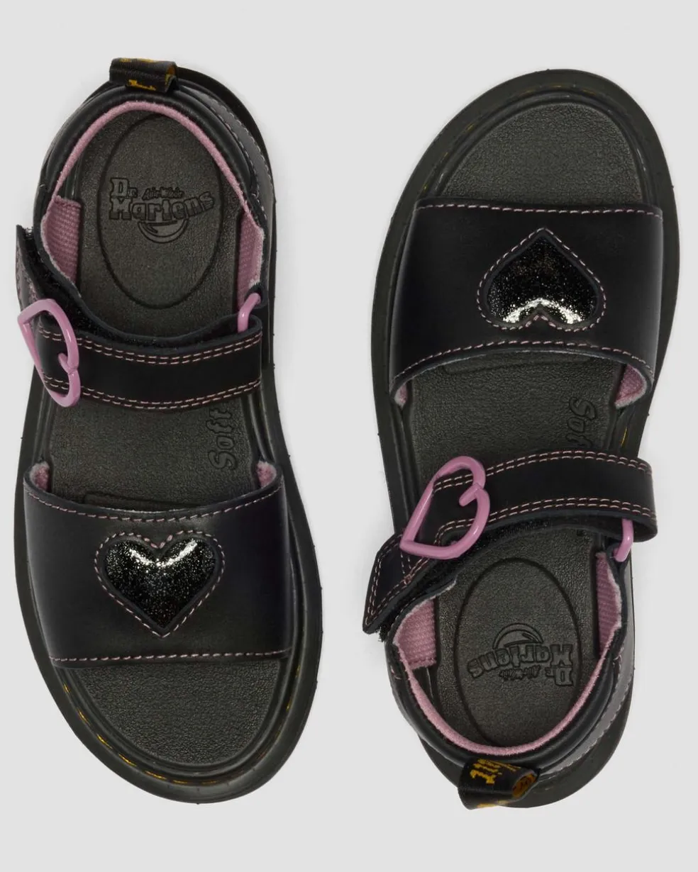 Junior Marlowe II Glitter Heart Leather Strap Shoes in Black