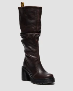 Kasey Kinsley Leather Knee High Heeled Boots in Dark Brown