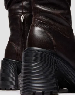 Kasey Kinsley Leather Knee High Heeled Boots in Dark Brown