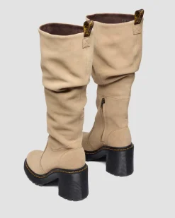 Kasey Suede Knee High Heeled Boots in Savannah Tan