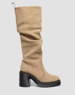 Kasey Suede Knee High Heeled Boots in Savannah Tan