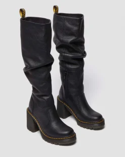 Kasey Virginia Leather Tall Heeled Boots in Black