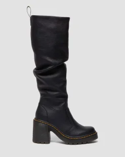 Kasey Virginia Leather Tall Heeled Boots in Black