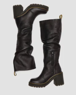Kasey Virginia Leather Tall Heeled Boots in Black