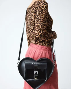 Kiev Leather Hardware Heart Shaped Bag in Black