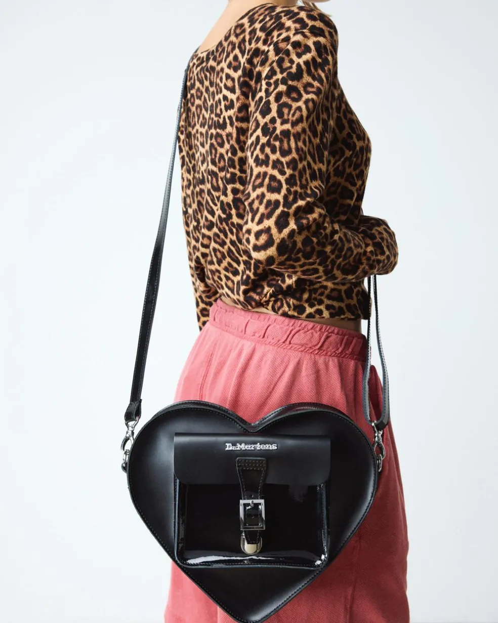 Kiev Leather Hardware Heart Shaped Bag in Black