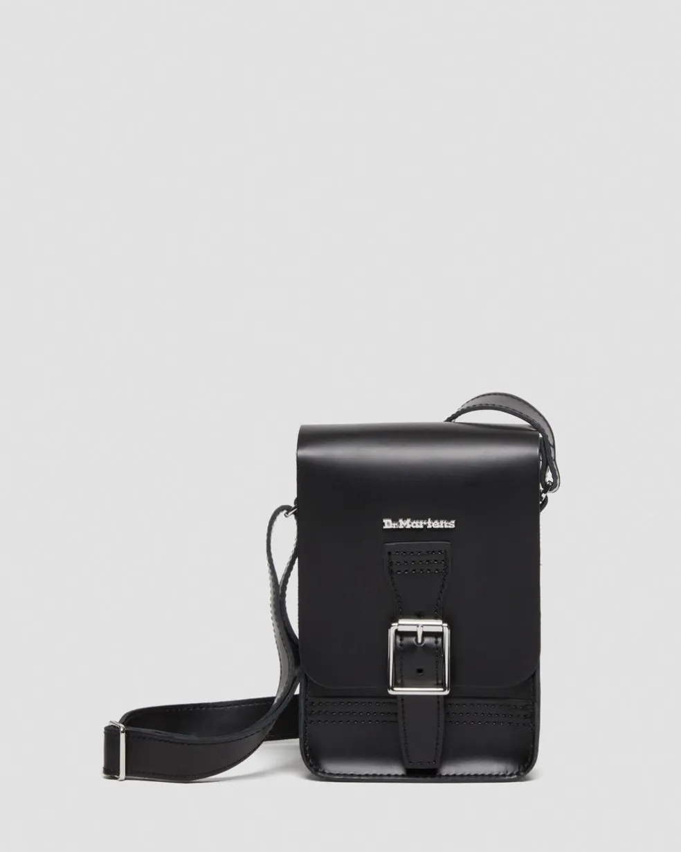 Leather Vertical Crossbody Bag in Black