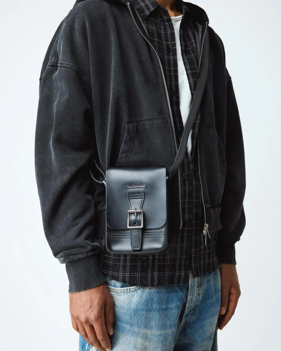 Leather Vertical Crossbody Bag in Black