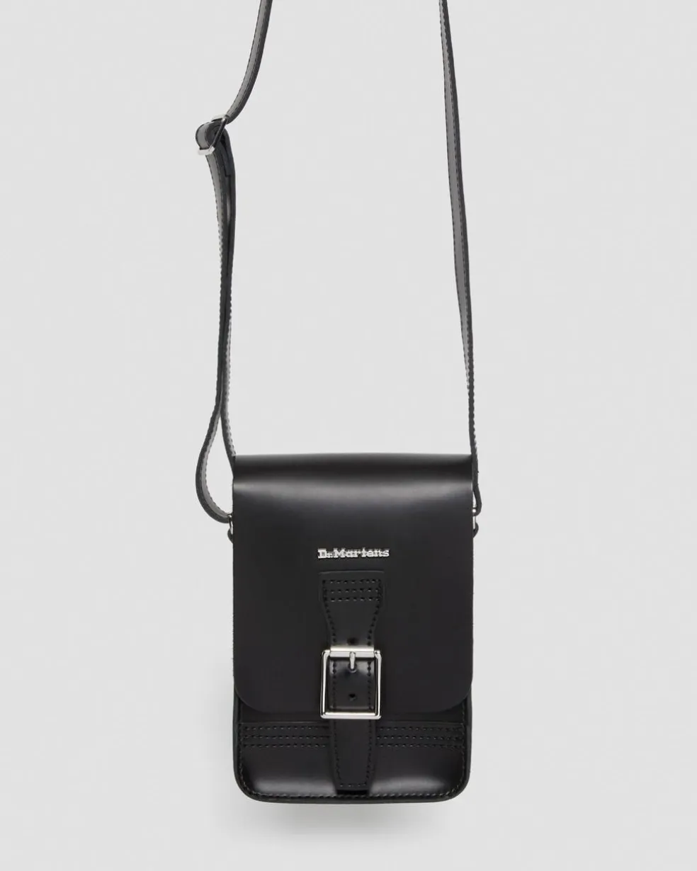 Leather Vertical Crossbody Bag in Black