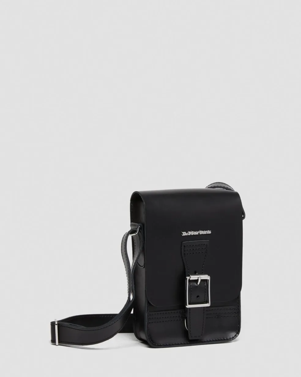 Leather Vertical Crossbody Bag in Black