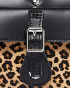 Leopard Print Hair-On Top Handle Bag in Black