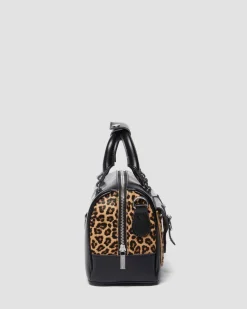 Leopard Print Hair-On Top Handle Bag in Black