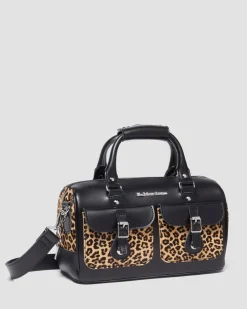 Leopard Print Hair-On Top Handle Bag in Black
