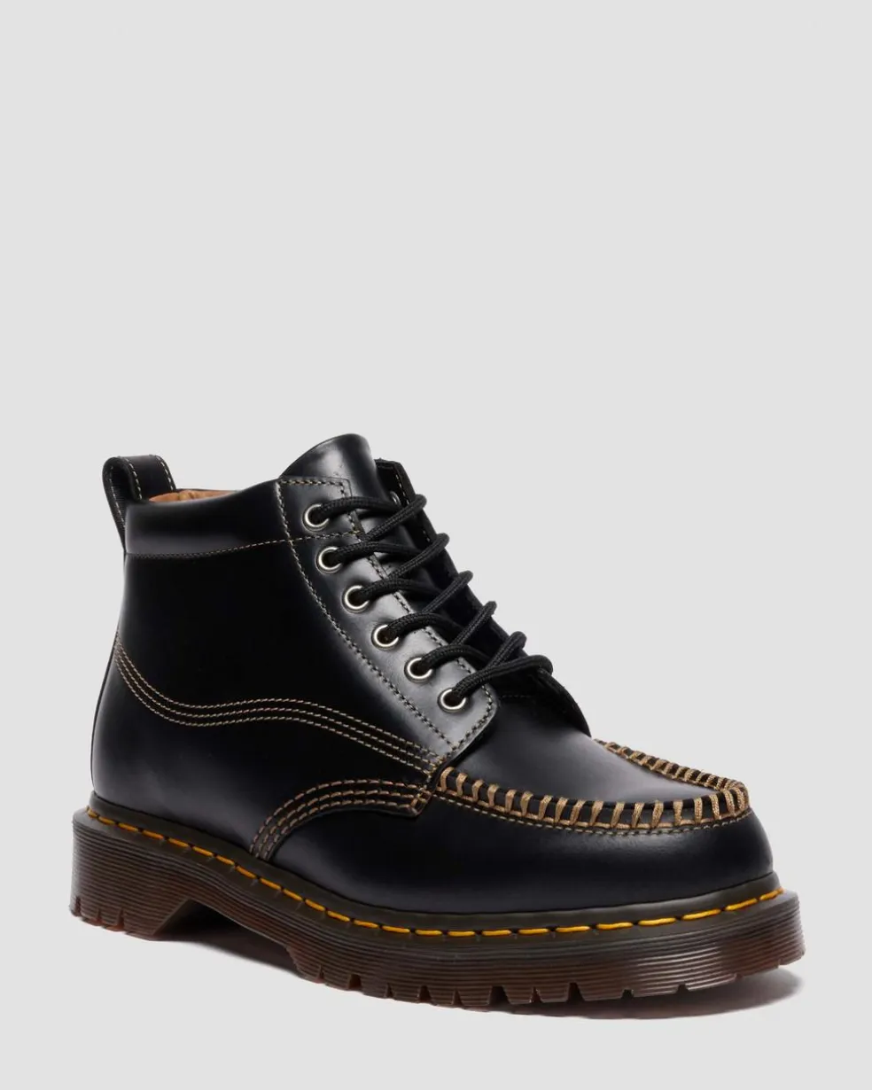 LOWELL CHUKKA MOC TOE LEATHER ANKLE BOOTS in Black