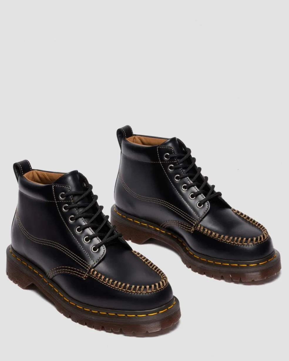 LOWELL CHUKKA MOC TOE LEATHER ANKLE BOOTS in Black