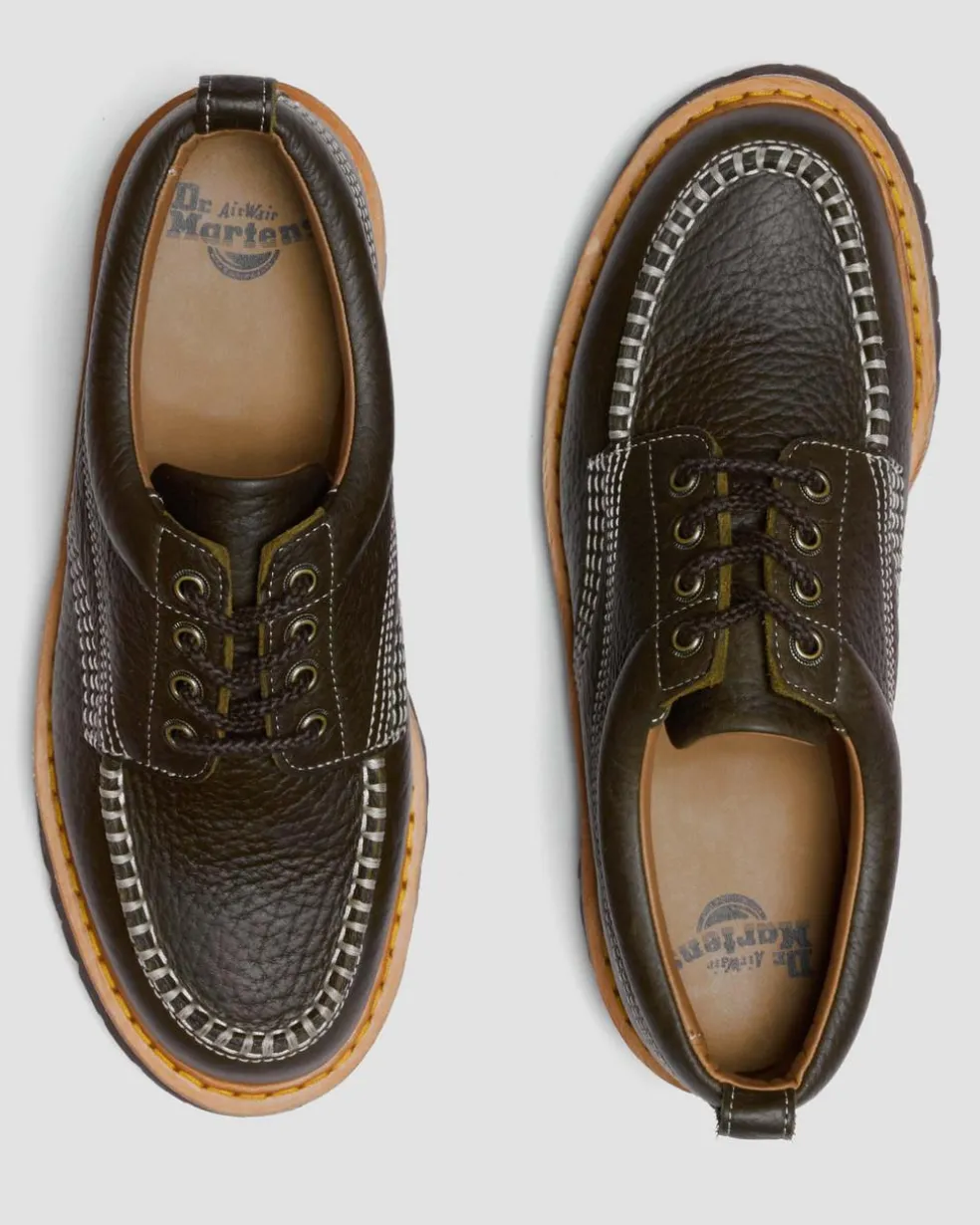 Lowell Wild Grain Leather Moc Toe Shoes in Dms Olive