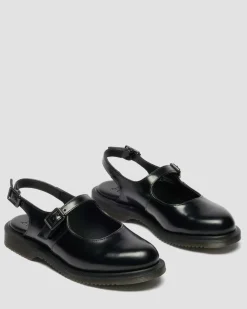 Madaline Mary Jane Smooth Leather Sling Back Shoes in Black