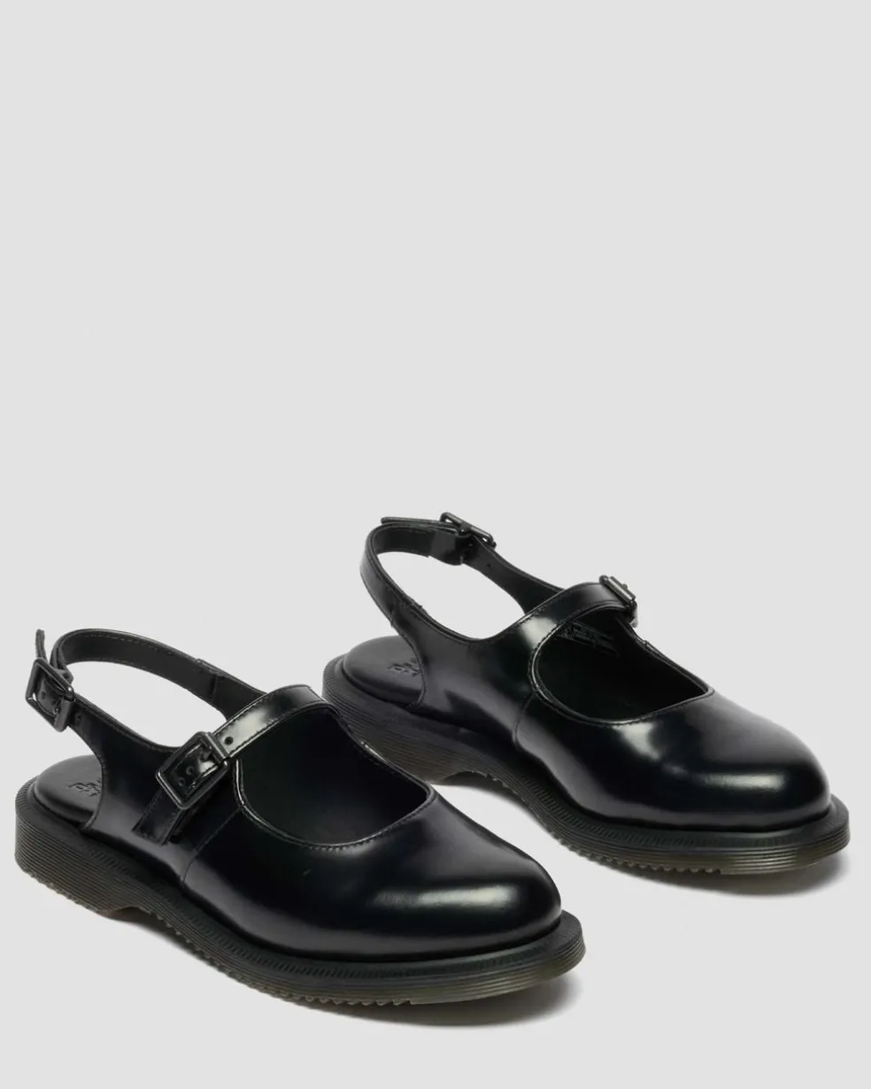 Madaline Mary Jane Smooth Leather Sling Back Shoes in Black