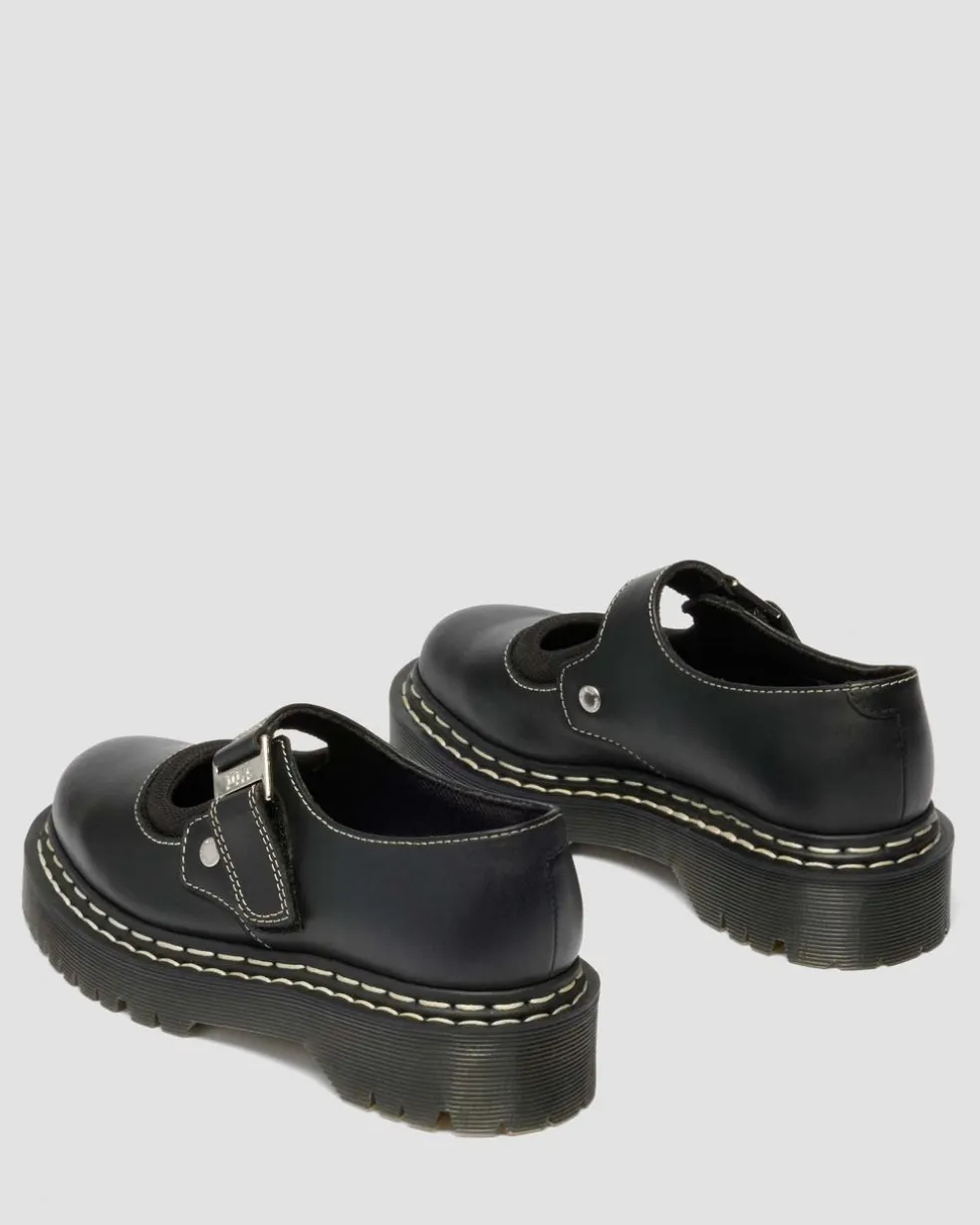 Mary Jane Bex Double Stitch Leather Shoes in Black