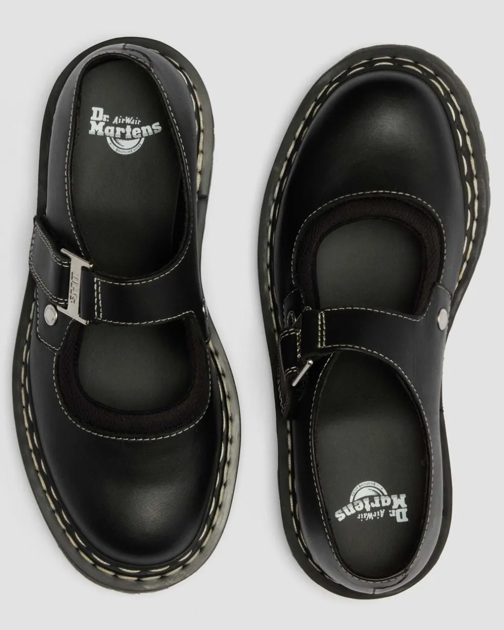Mary Jane Bex Double Stitch Leather Shoes in Black