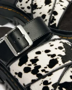 Mattison Slide Dalmatian Hair On Leather Sandals in Cream