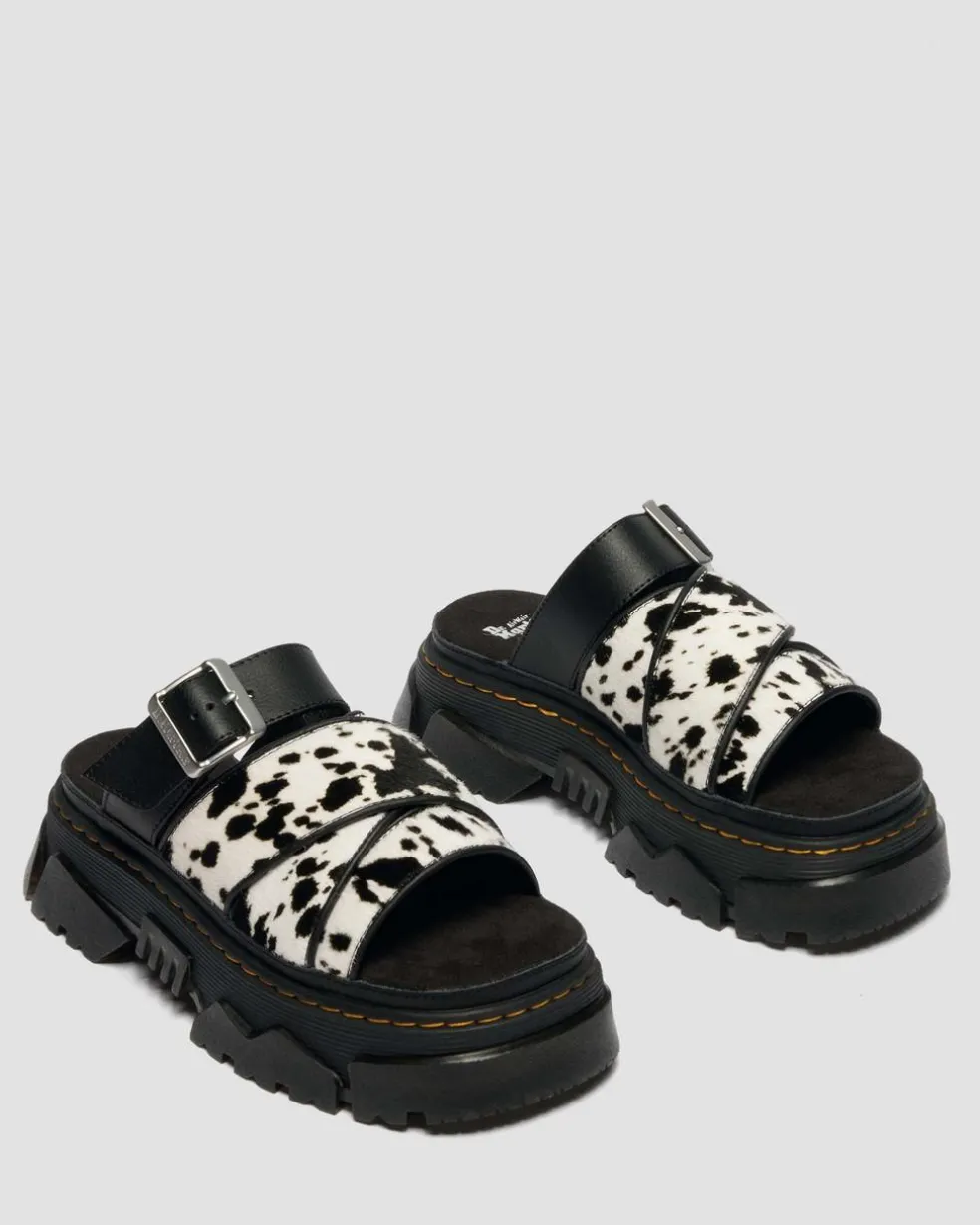 Mattison Slide Dalmatian Hair On Leather Sandals in Cream