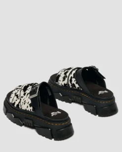 Mattison Slide Dalmatian Hair On Leather Sandals in Cream