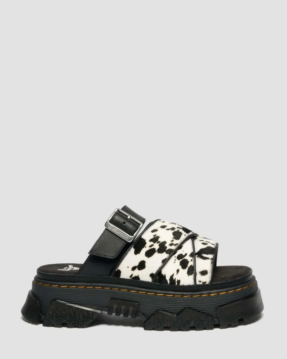 Mattison Slide Dalmatian Hair On Leather Sandals in Cream