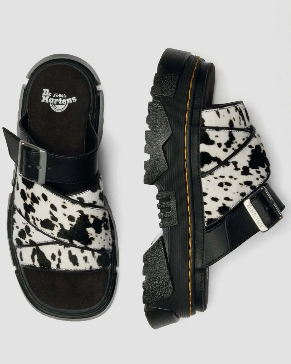 Mattison Slide Dalmatian Hair On Leather Sandals in Cream
