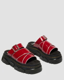 Mattison Slide Soft Patent Leather Sandals in Scarlet Red