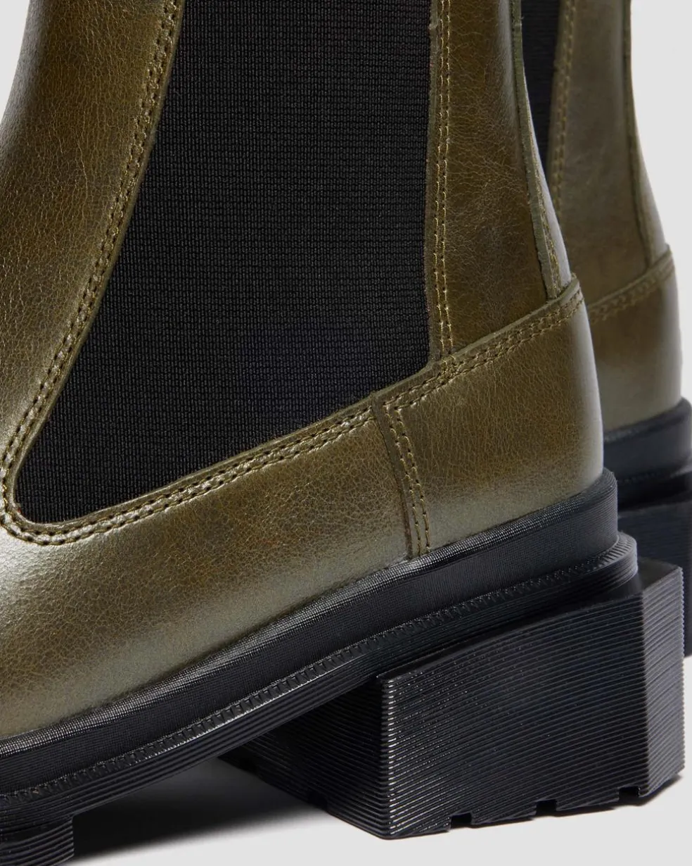 MAYBOLE CHELSEA SQUARE TOE LEATHER BOOTS in Olive Green