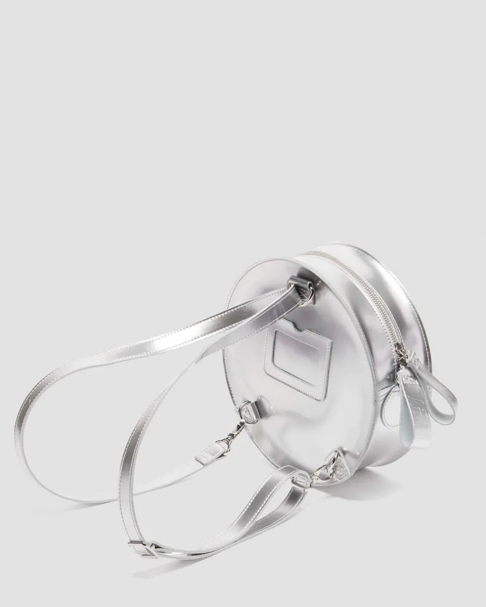 Metallic Round Backpack in Silver Metallic