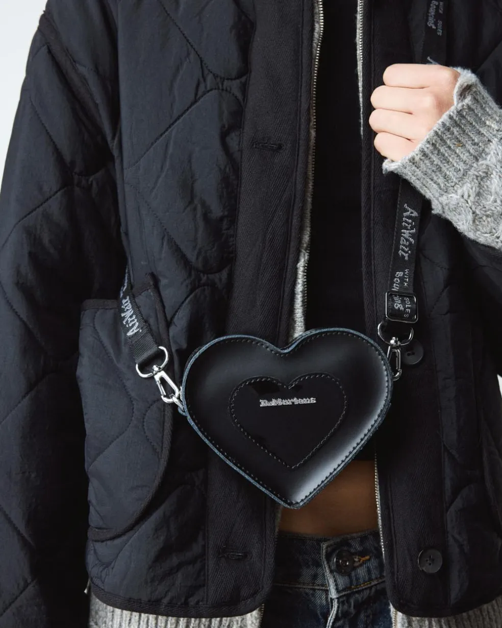 Mini Heart Shaped Kiev & Patent Leather Bag in Black