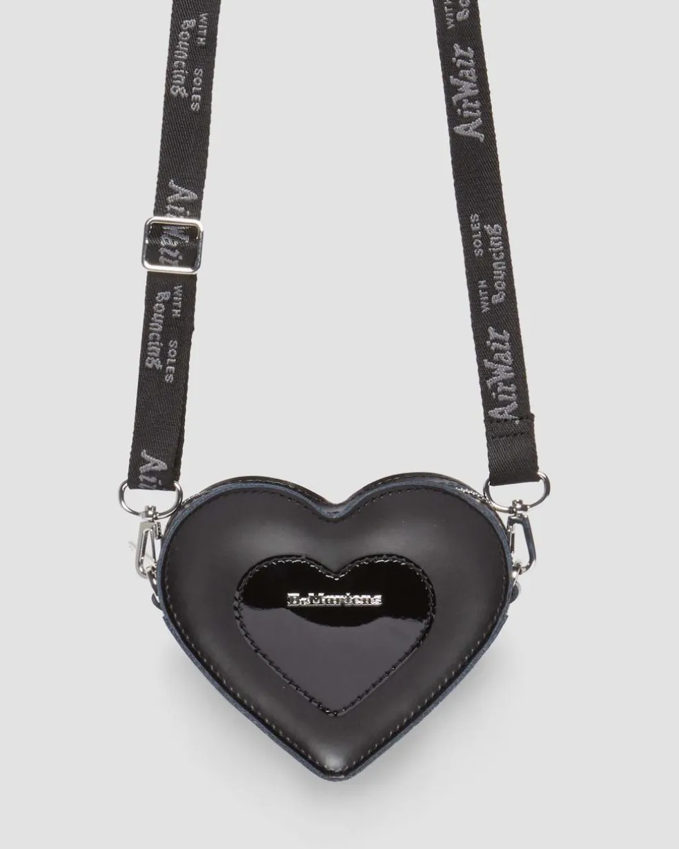 Mini Heart Shaped Kiev & Patent Leather Bag in Black